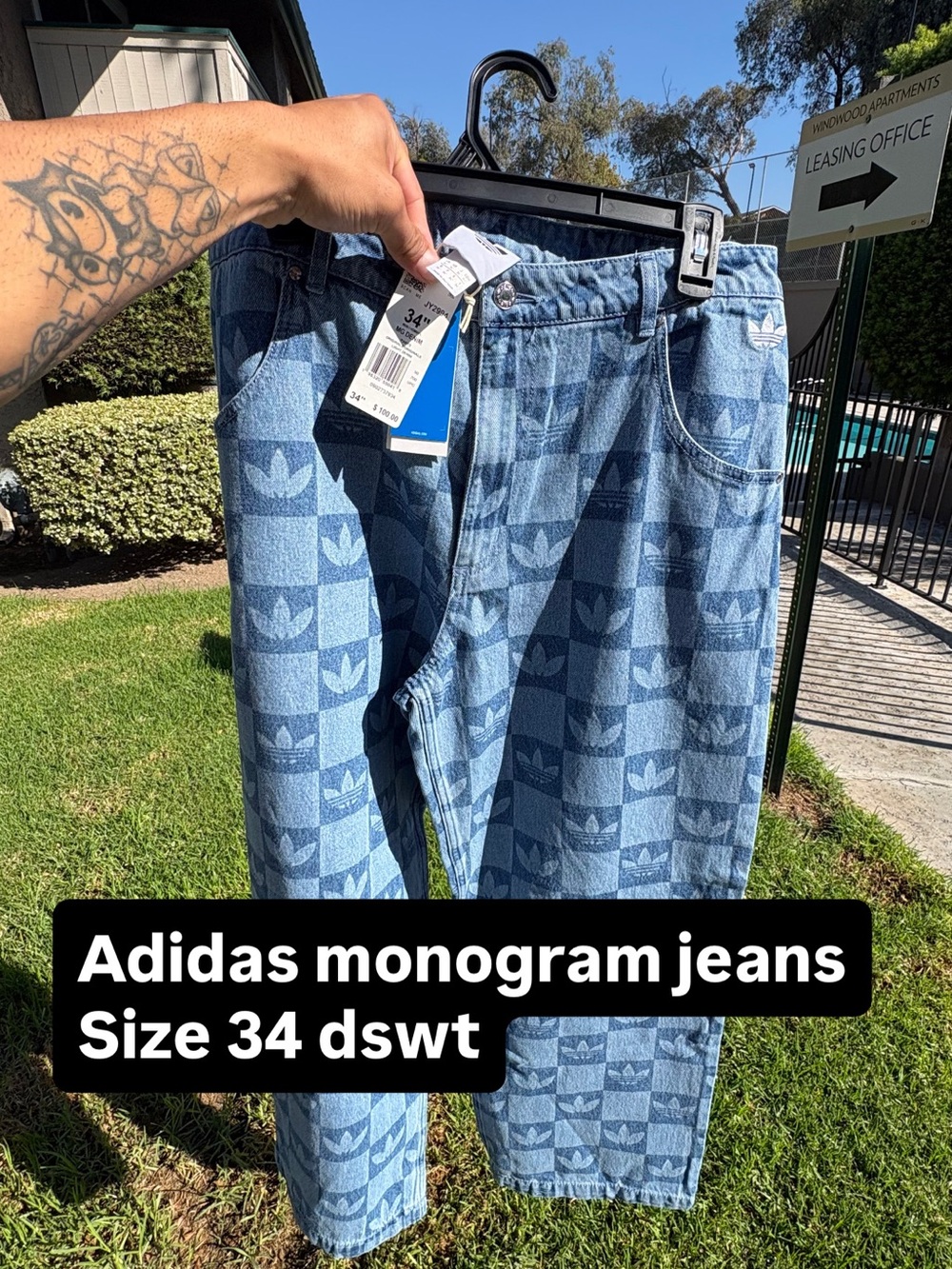 adidas Blue Monogram Relaxed Jeans size 34
